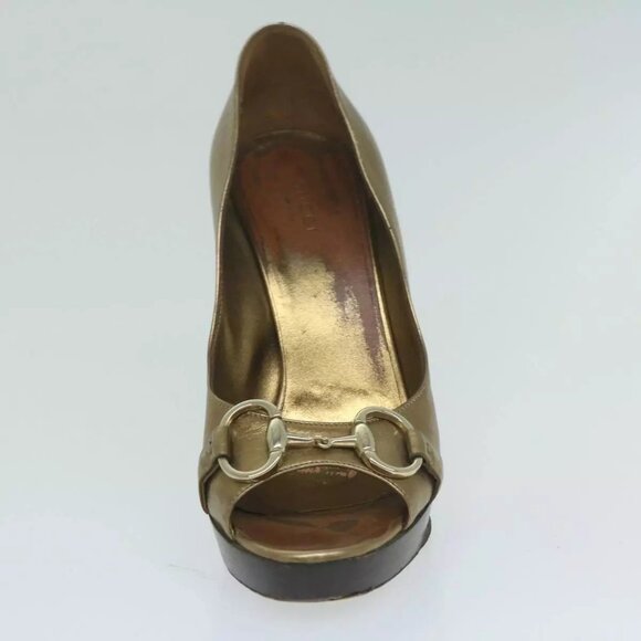 GUCCI High Heels Leather 37 Gold Tone Aut - Picture 10 of 16